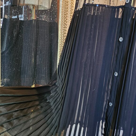 SCOLAR Sheer Japanese Black Sparkle Dress Pleats Medium - Picture 3 of 11